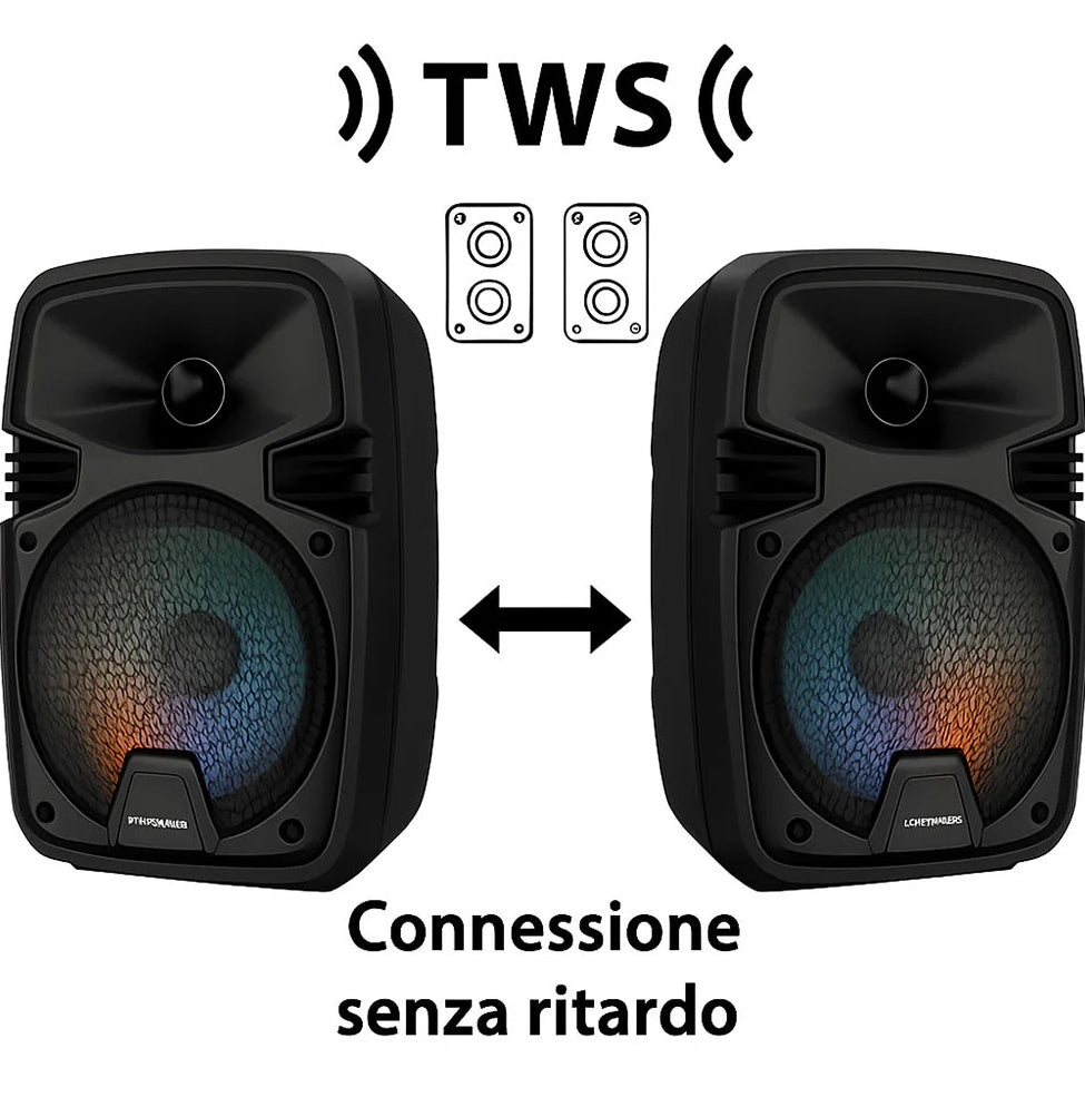 Cassa Bluetooth TWS 10W – FM, luci RGB, USB/TF ricaricabile - ambraled