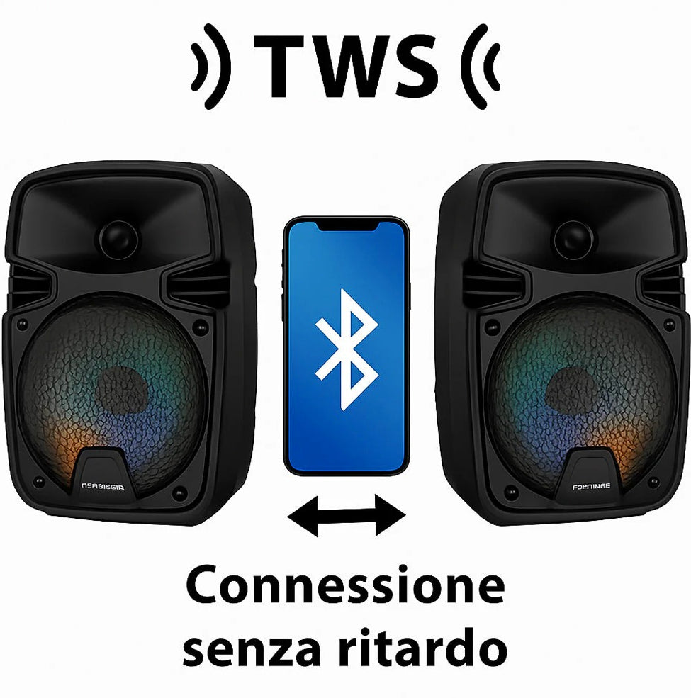 Cassa Bluetooth TWS 10W – FM, luci RGB, USB/TF ricaricabile - ambraled