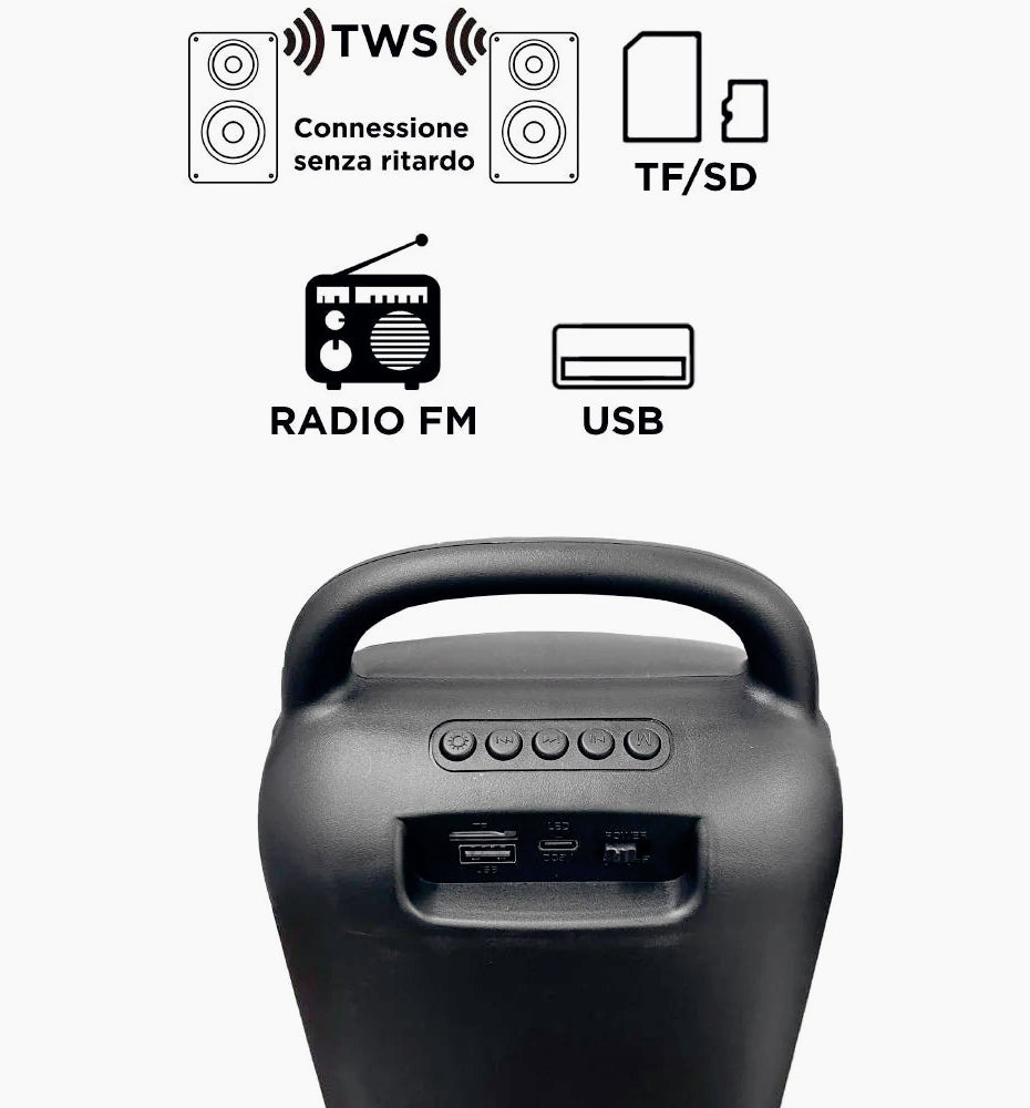 Cassa Bluetooth TWS 40W – FM, luci RGB, USB/TF ricaricabile - ambraled