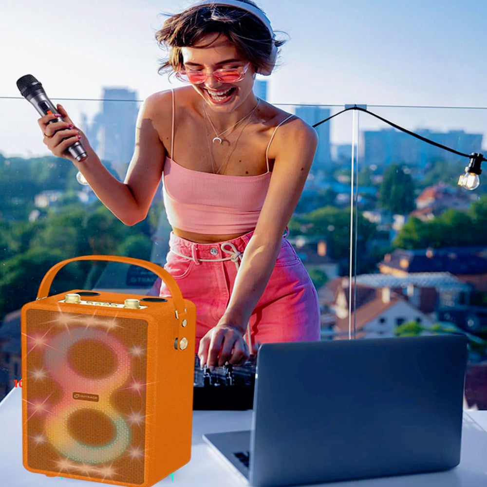 Cassa karaoke Bluetooth – 2 mic wireless, FM, USB/SD, luci - ambraled