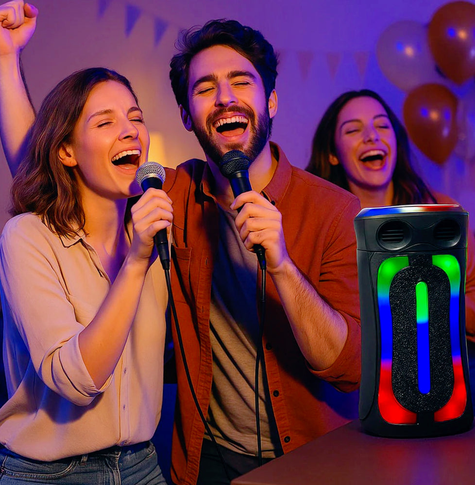Cassa karaoke RGB 60W – Bluetooth, FM, USB/SD/TF ricaricabile - ambraled