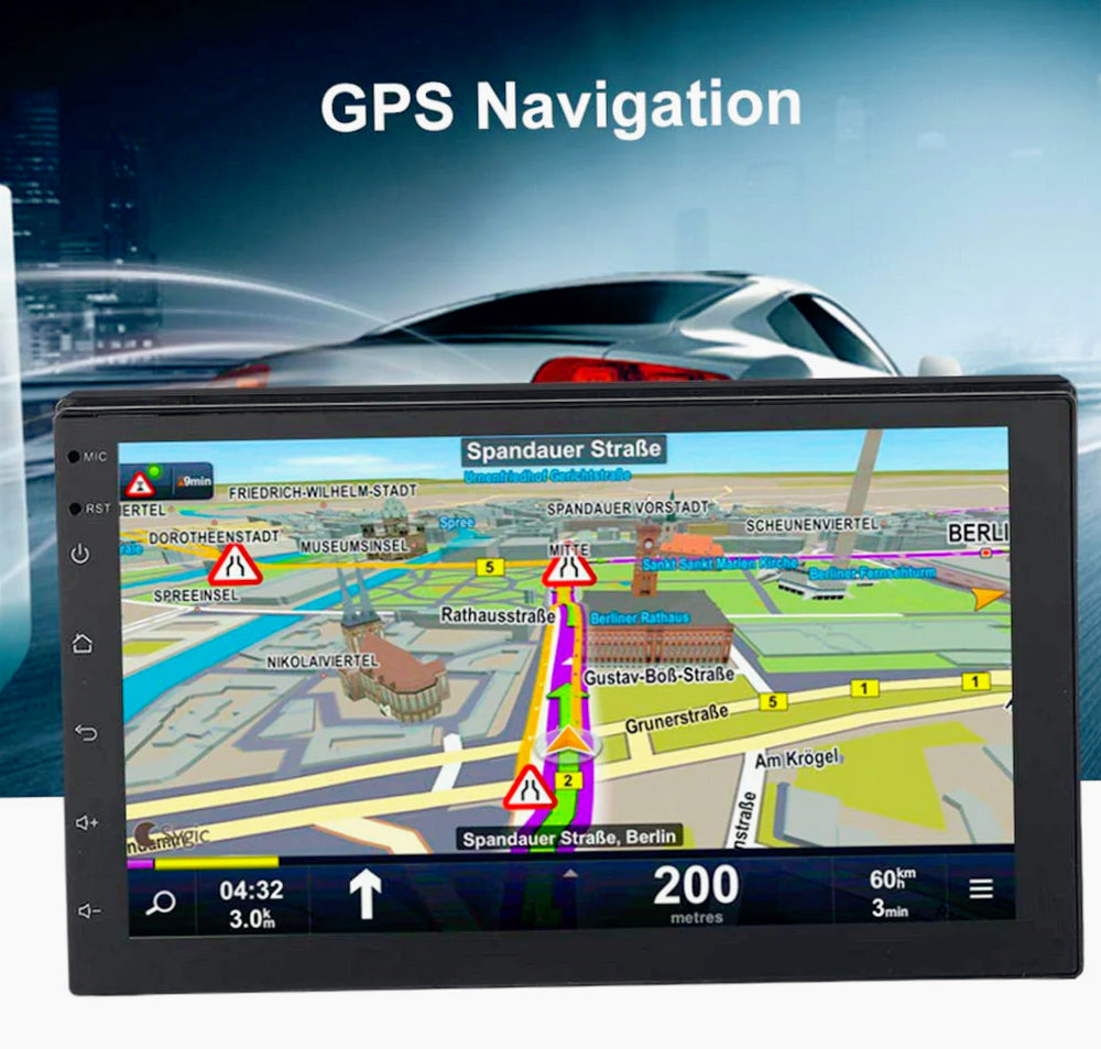 Autoradio 2 DIN Bluetooth 4+32GB CarPlay/Android 7” touchscreen FM/GPS - ambraled