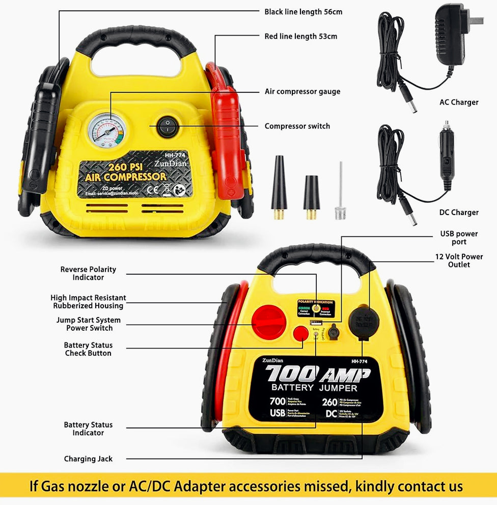 Avviatore 700A – emergenza con compressore 260PSI e USB - ambraled
