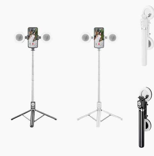Selfie stick Bluetooth con cavalletto telecomando e 2 luci ring light - ambraled