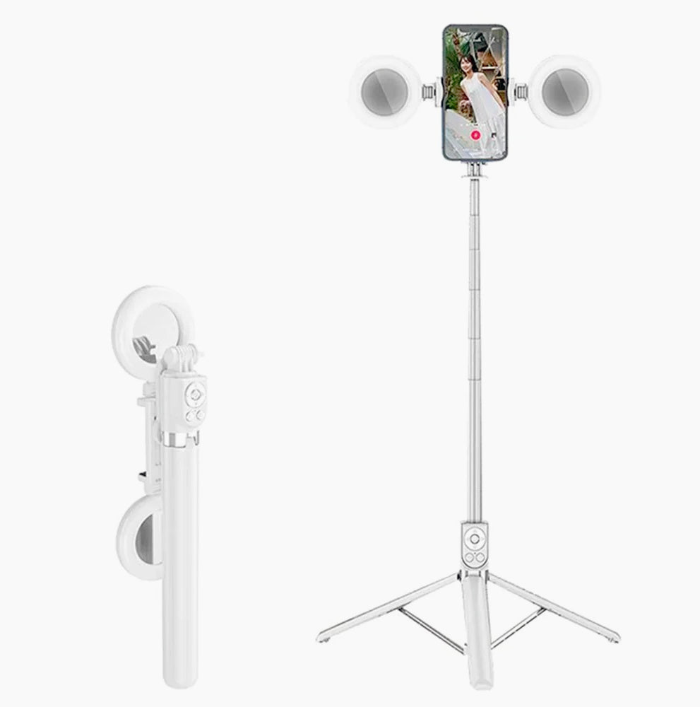 Selfie stick Bluetooth con cavalletto telecomando e 2 luci ring light - ambraled