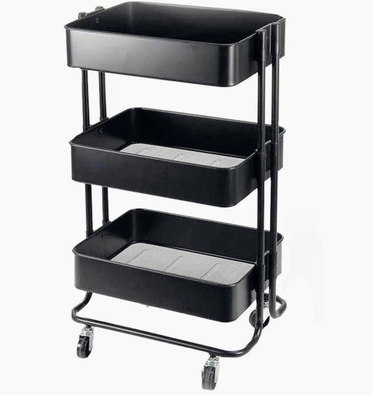 Carrello 3 cestelli metallo con ruote – multiuso salva spazio - ambraled