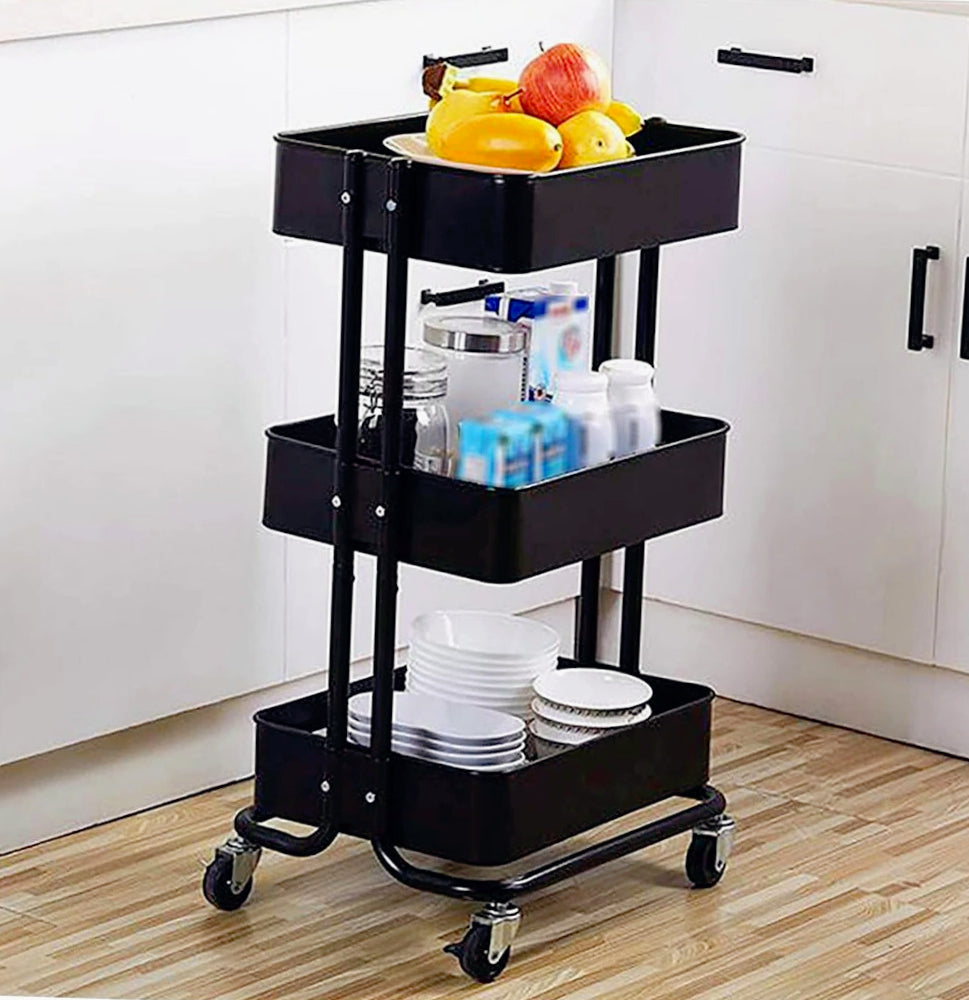 Carrello 3 cestelli metallo con ruote – multiuso salva spazio - ambraled