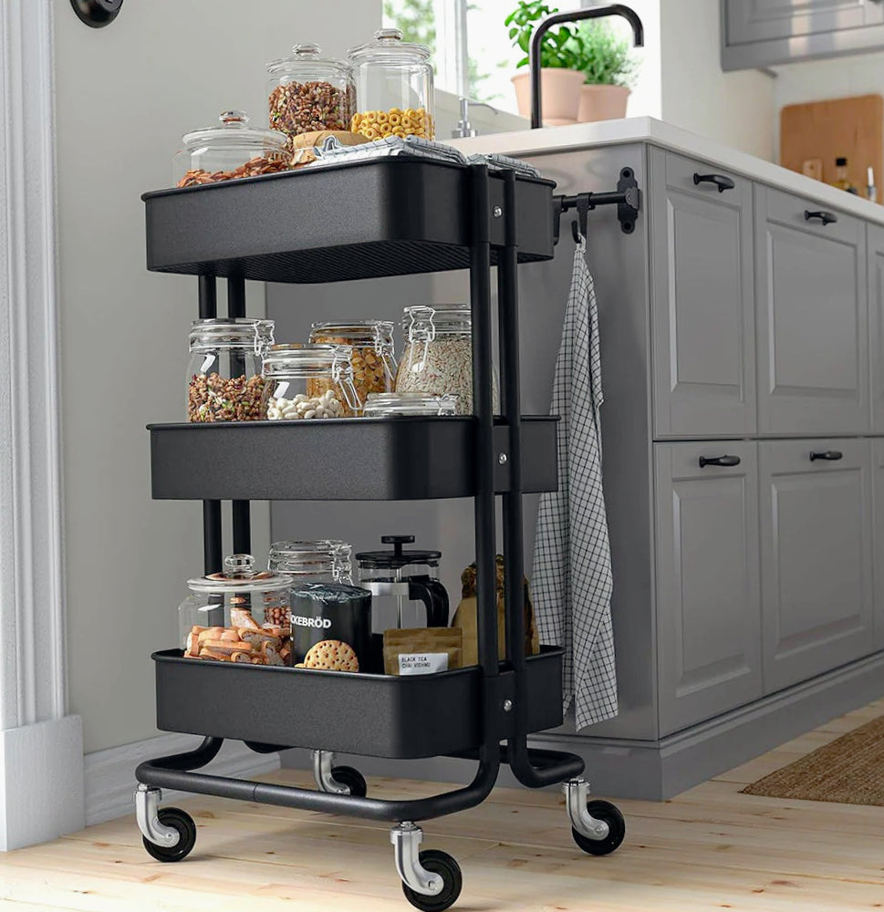 Carrello 3 cestelli metallo con ruote – multiuso salva spazio - ambraled