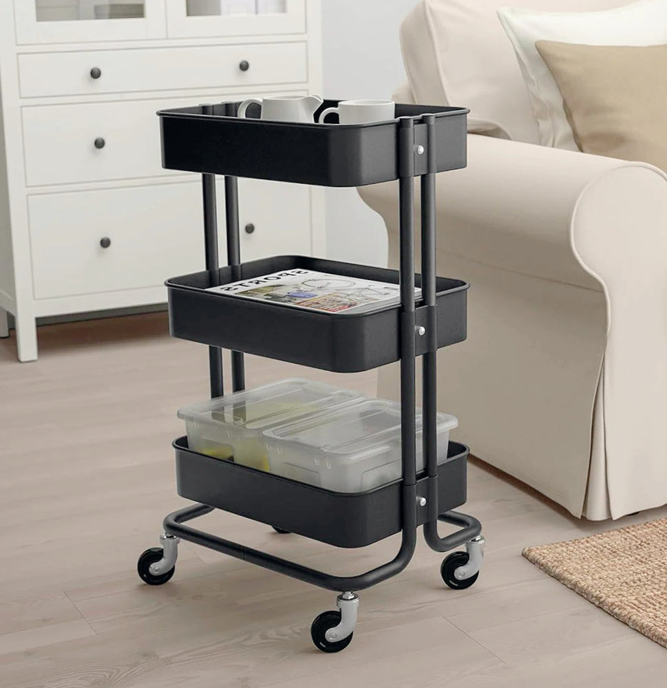 Carrello 3 cestelli metallo con ruote – multiuso salva spazio - ambraled