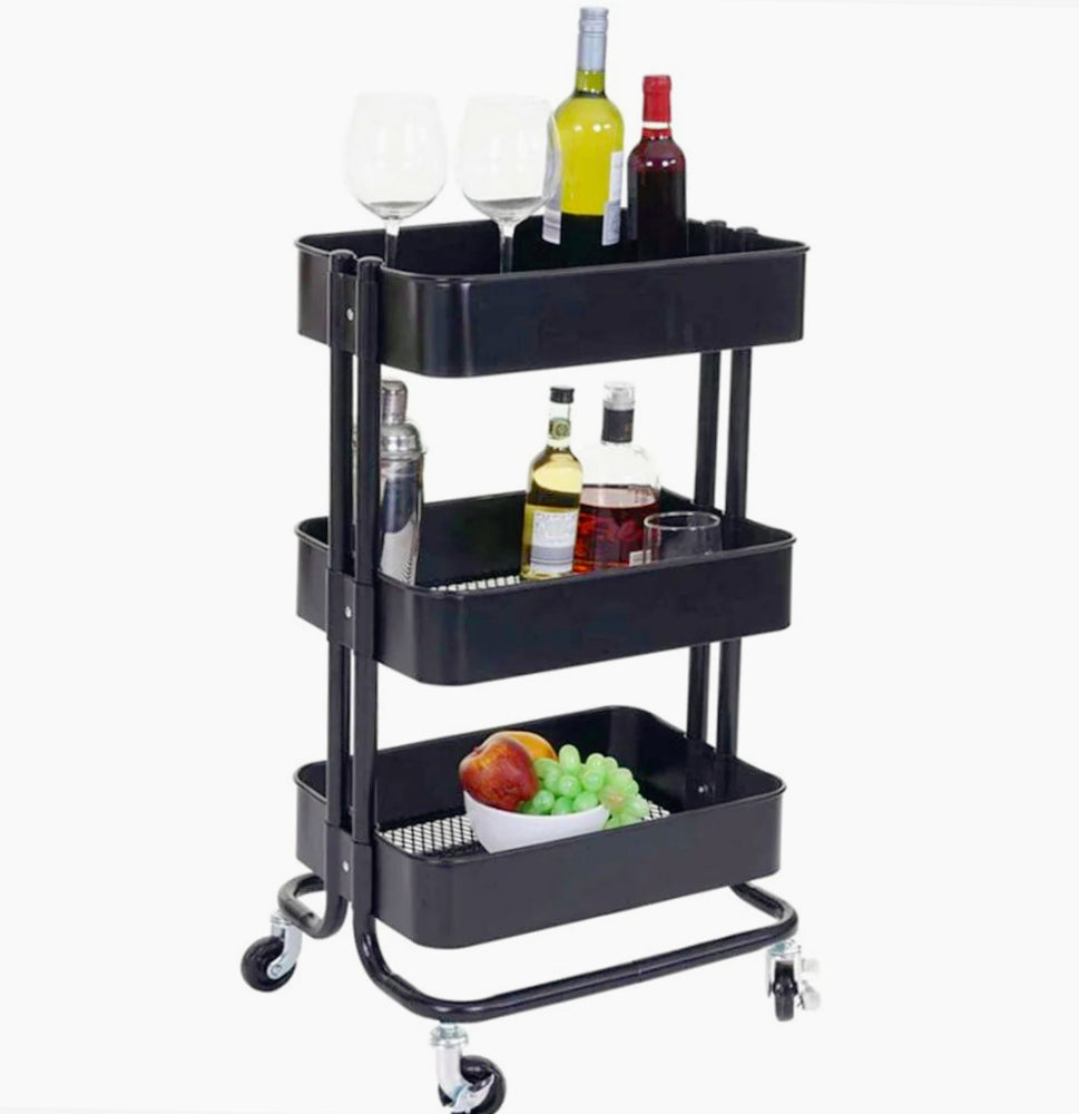 Carrello 3 cestelli metallo con ruote – multiuso salva spazio - ambraled