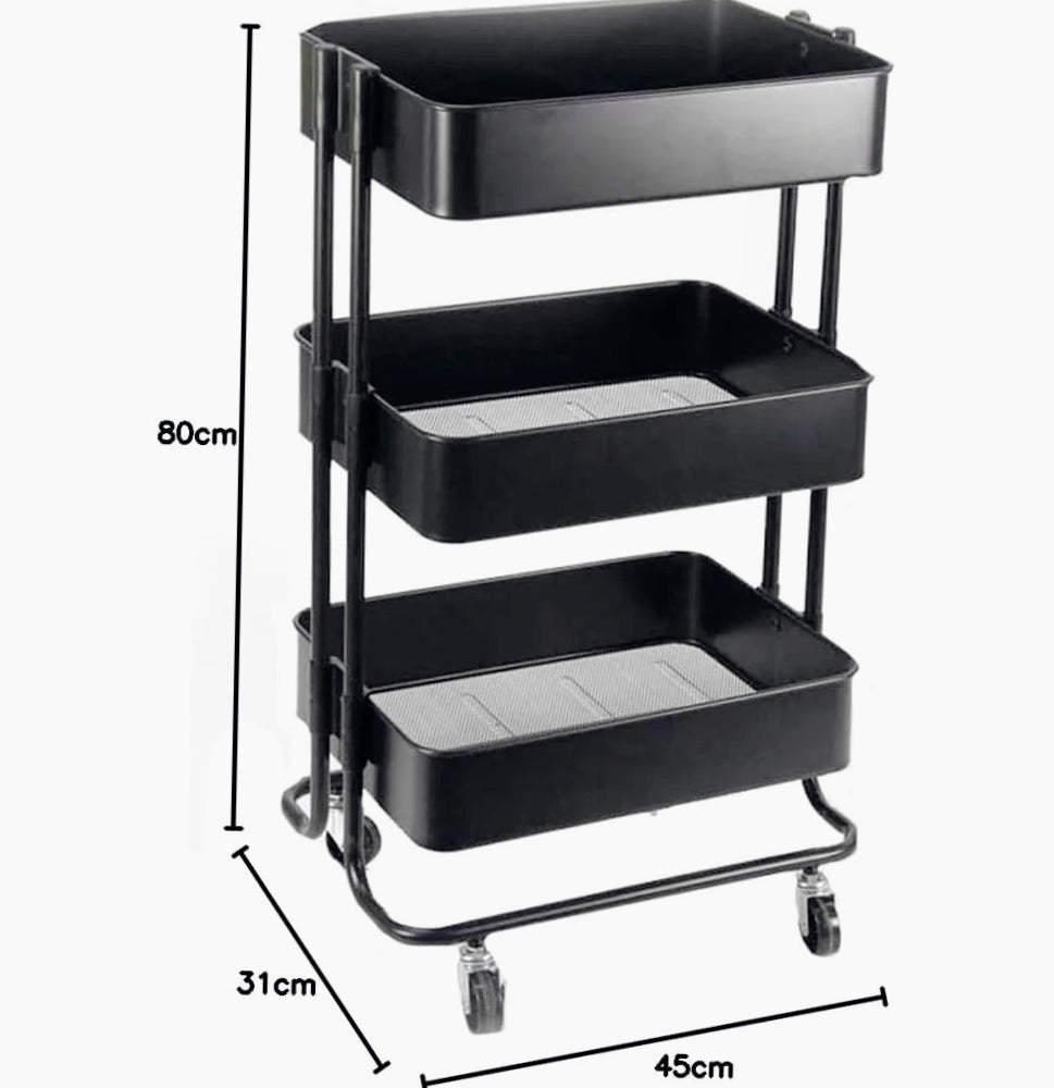 Carrello 3 cestelli metallo con ruote – multiuso salva spazio - ambraled