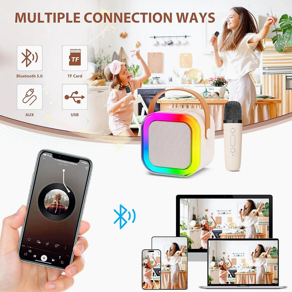 Cassa Bluetooth con luci RGB – microfono karaoke e modifica voce - ambraled