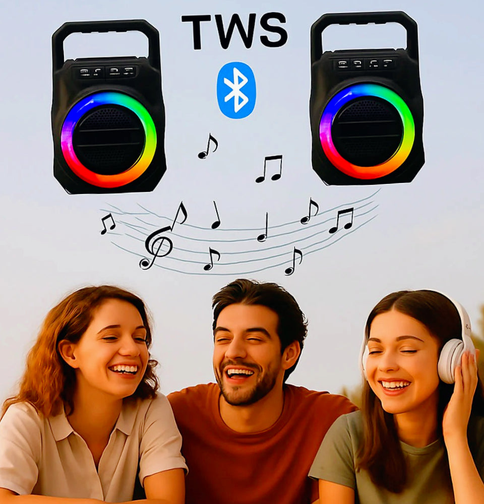 Cassa Bluetooth TWS 5W – FM, luci RGB, USB/TF/AUX ricaricabile - ambraled