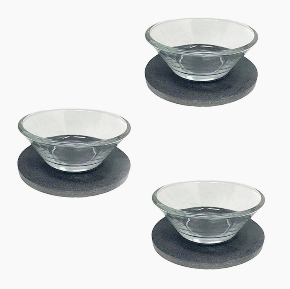 Set 3 ciotole in vetro con supporto in ardesia per aperitivi - ambraled