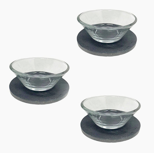 Set 3 ciotole in vetro con supporto in ardesia per aperitivi - ambraled