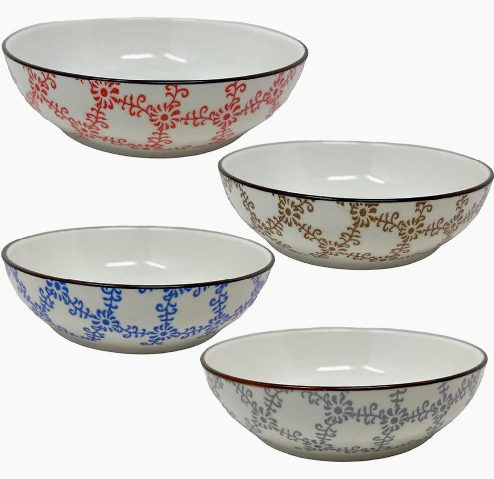 Set 4 ciotole in ceramica colorate, stile floreale - ambraled