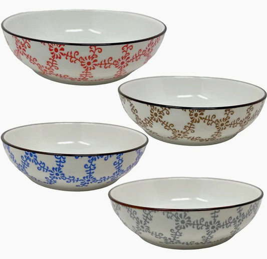 Set 4 ciotole in ceramica colorate, stile floreale - ambraled