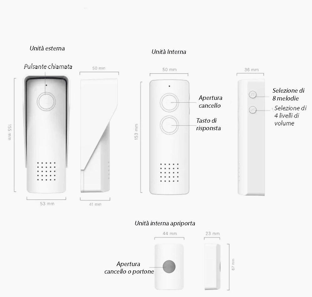 Citofono wireless monofamiliare – apriporta, 300m, 8 suonerie - ambraled