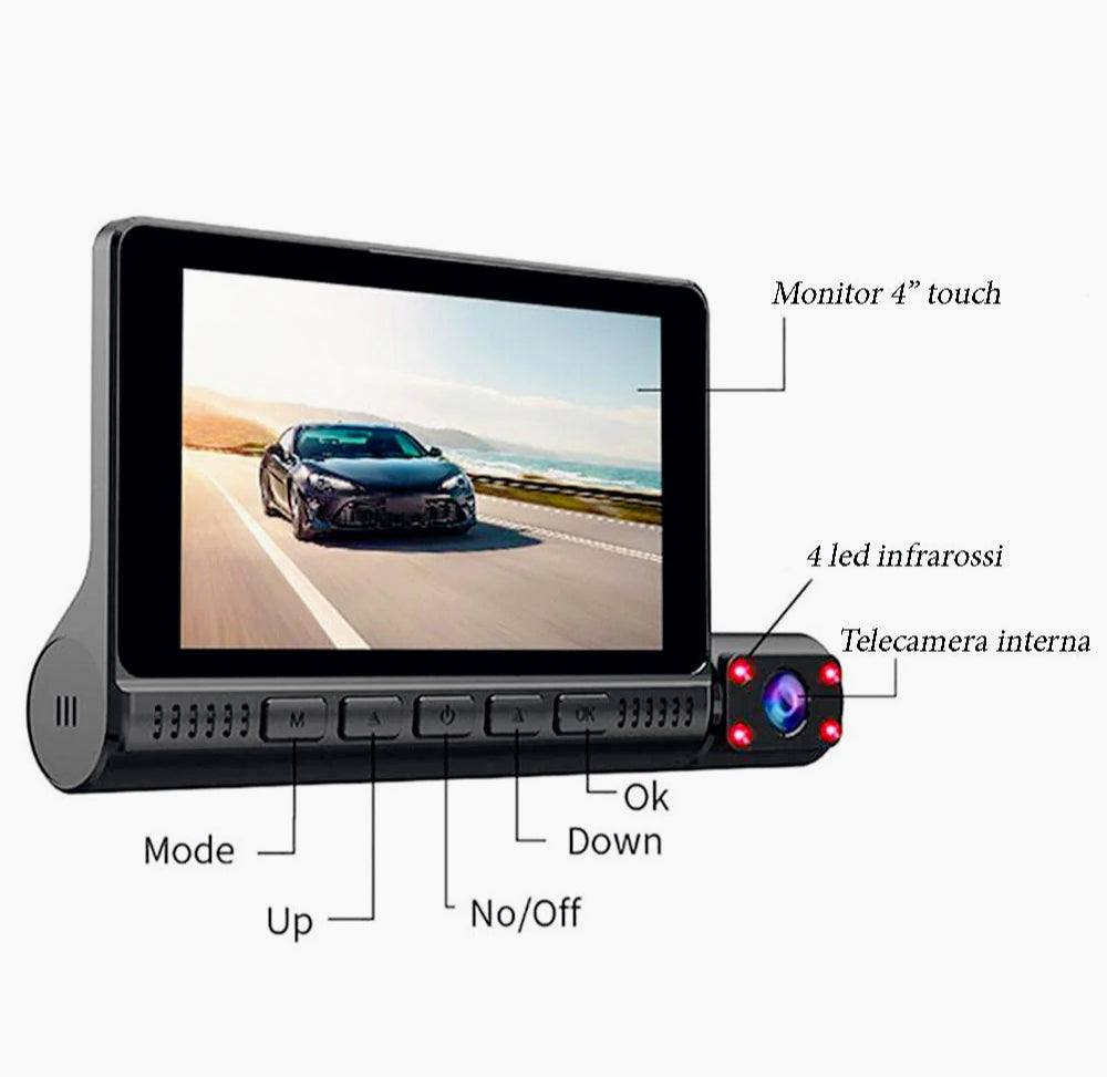 Dash Cam 4” touch – 3 telecamere HD 1080P - ambraled