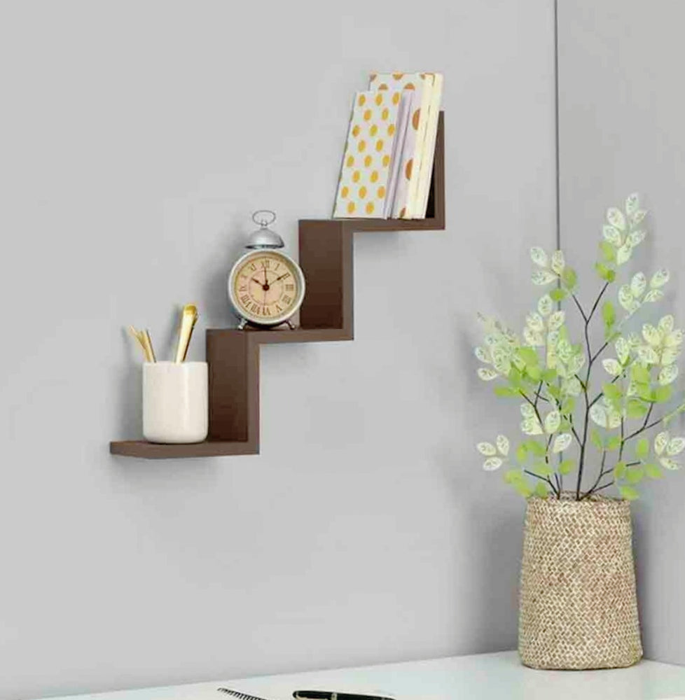 Mensola a zig-zag in legno scuro MDF – 3 ripiani 59x12 cm - ambraled