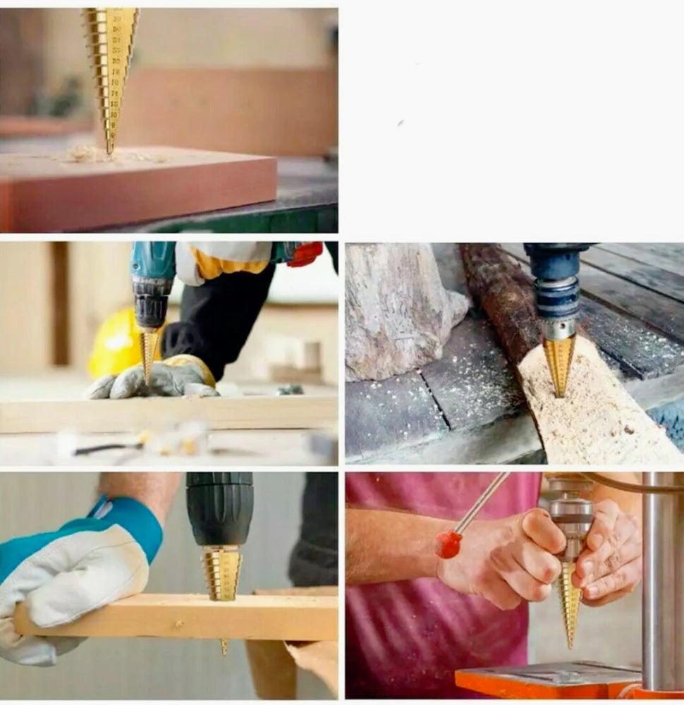 Punta conica a scalini HSS con rivestimento titanio – Fresa per trapano diametri 4-30 mm, per acciaio, ottone, rame, alluminio e legno