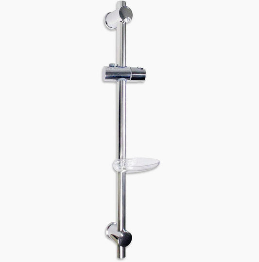 Saliscendi cromato per doccia con asta regolabile, porta-sapone, supporto con tasto orientabile e scorrimento per altezza 70 cm - ambraled