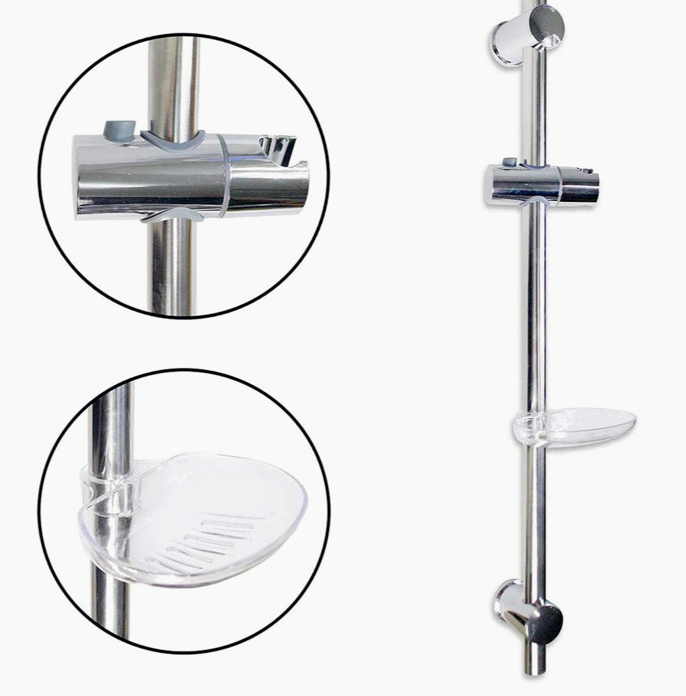Saliscendi cromato per doccia con asta regolabile, porta-sapone, supporto con tasto orientabile e scorrimento per altezza 70 cm - ambraled