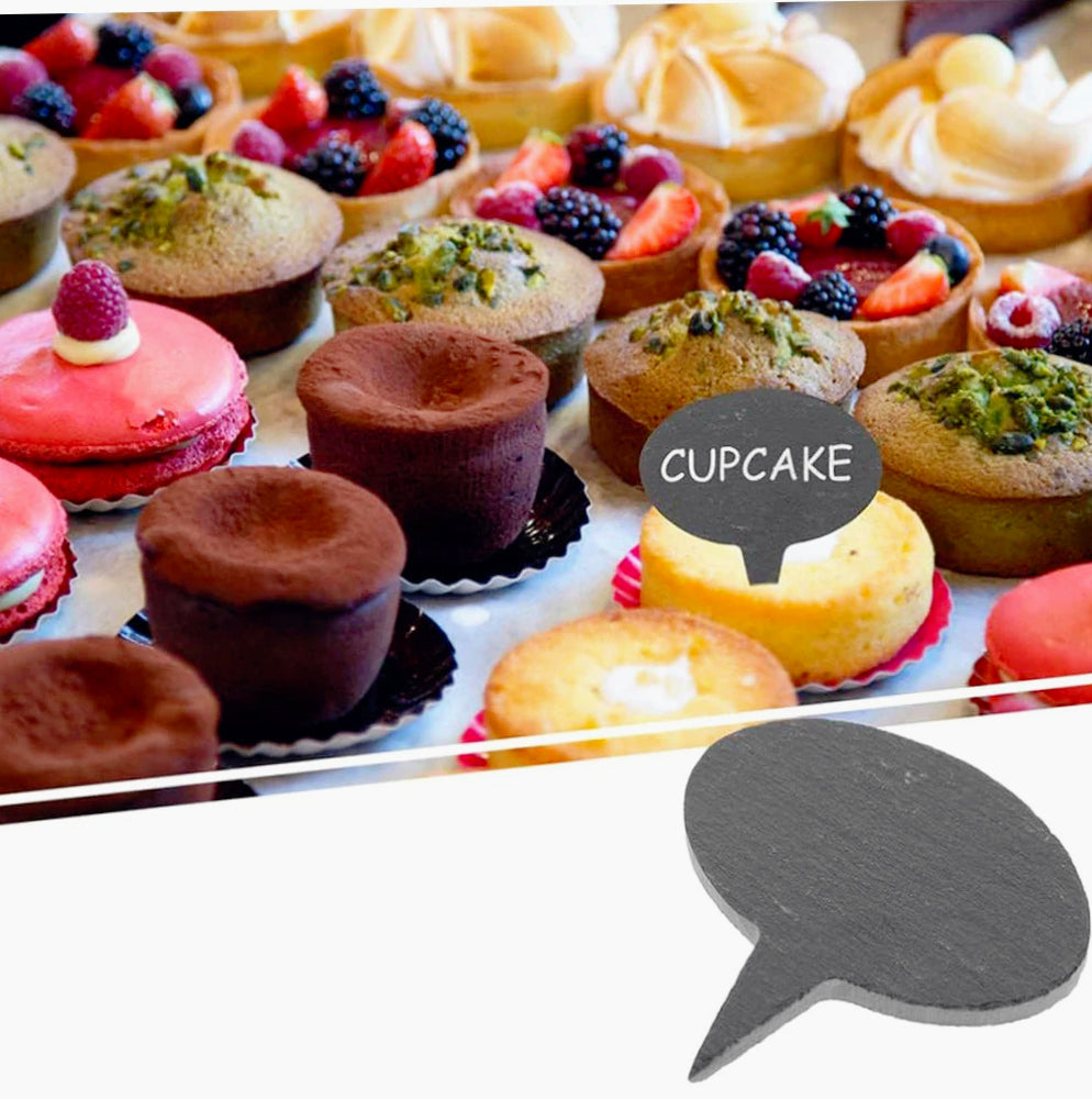 Set 4 segna-alimenti ovali in ardesia per gusti cibo – buffet, bar, ristorante - ambraled