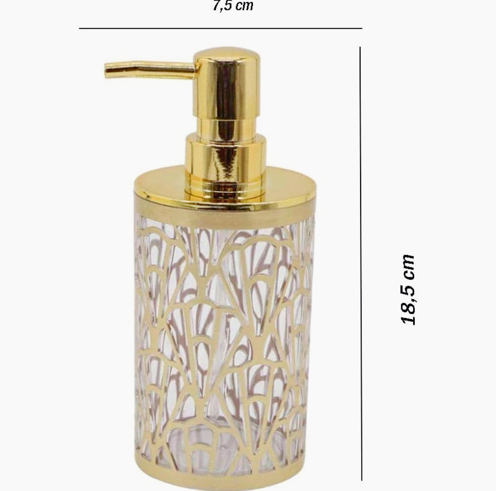 Set accessori bagno 3 pezzi in oro stile contemporaneo: dispenser sapone, bicchiere portaspazzolino e piattino portasapone - ambraled