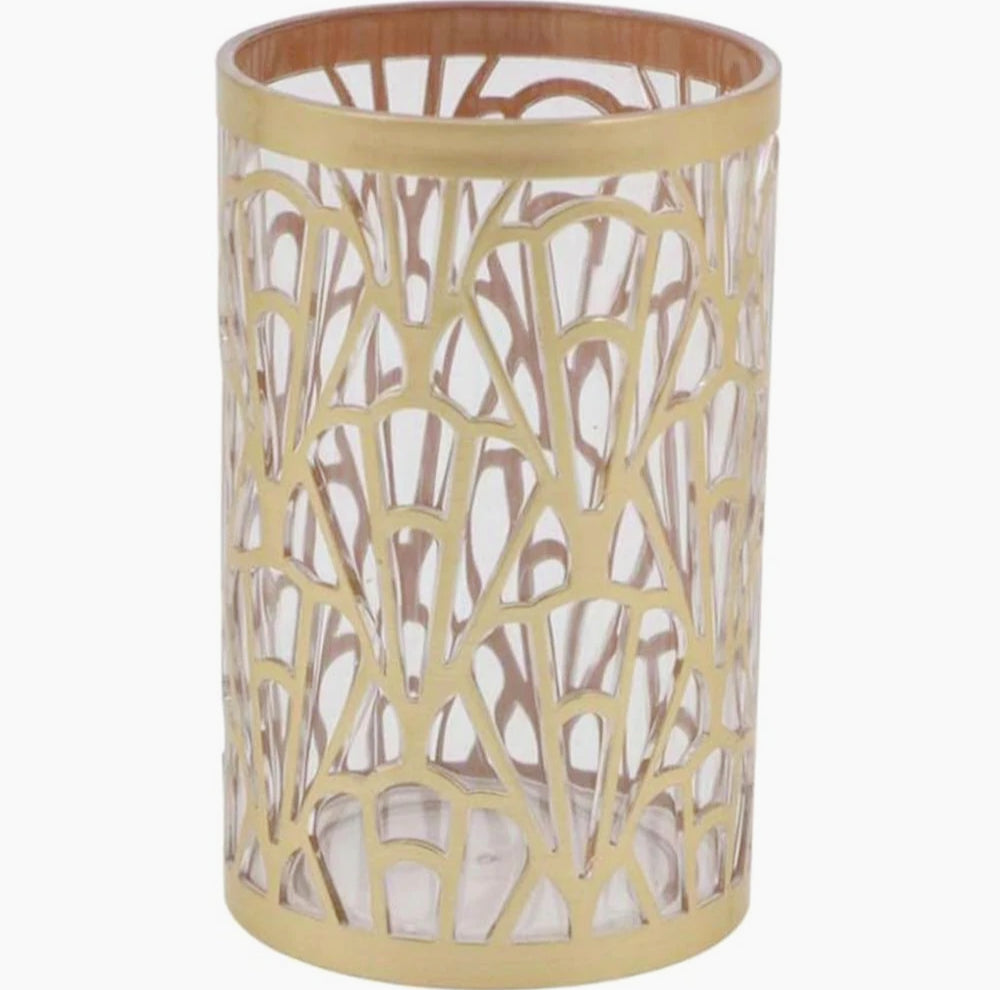 Set accessori bagno 3 pezzi in oro stile contemporaneo: dispenser sapone, bicchiere portaspazzolino e piattino portasapone - ambraled