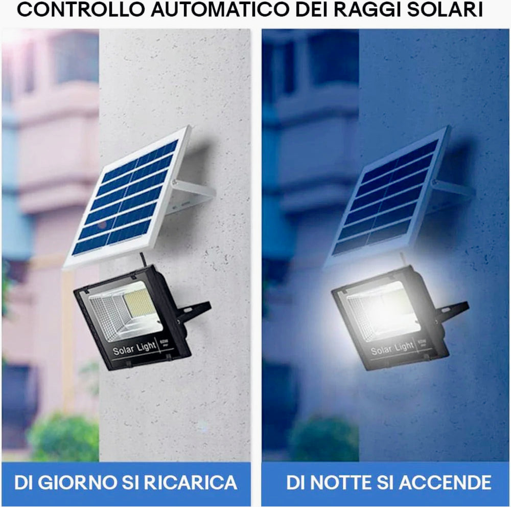 Faro solare LED 10W – sensore crepuscolare telecomando IP66 - ambraled