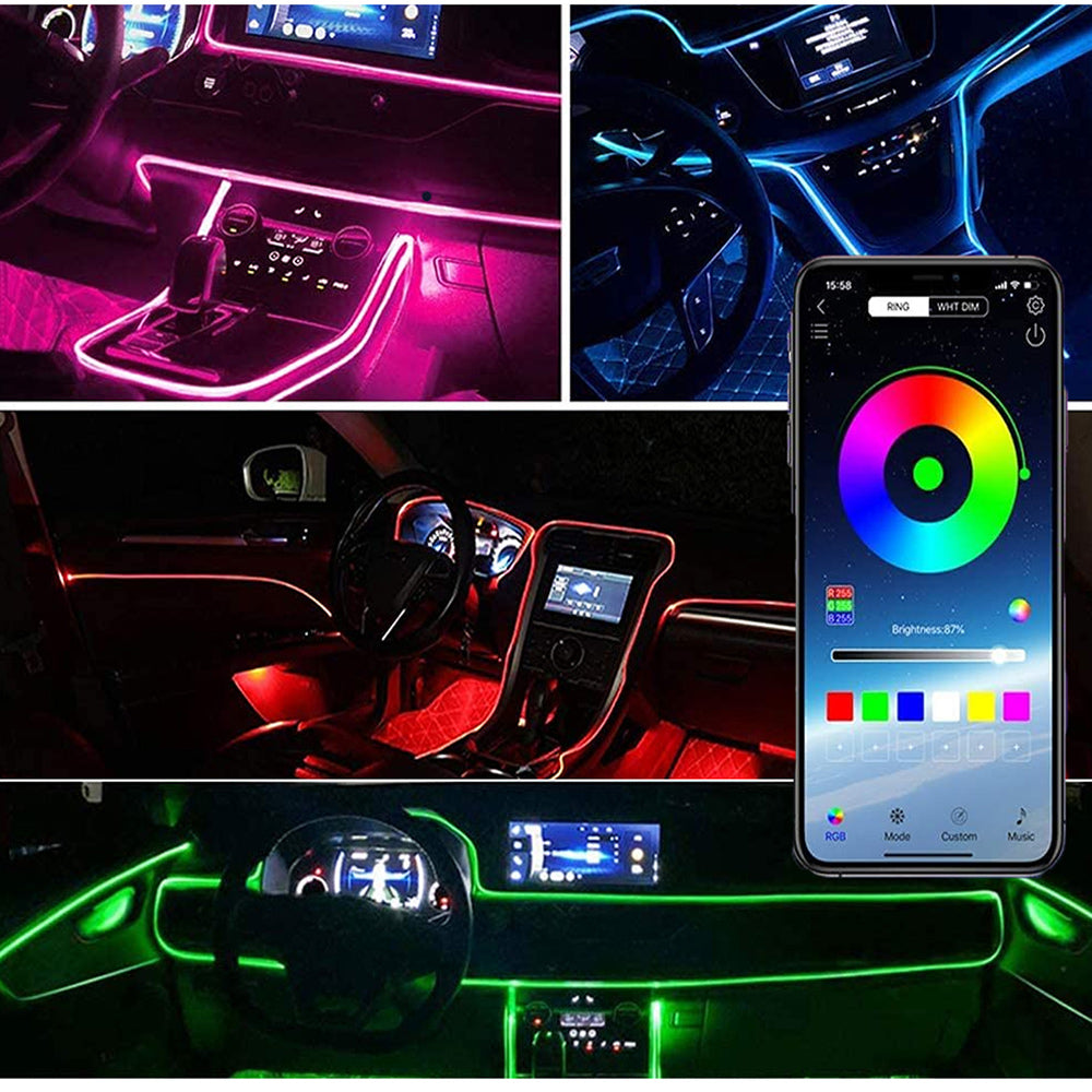 Strip led rgb per interno auto 6 metri fibra ottica con APP - ambraled
