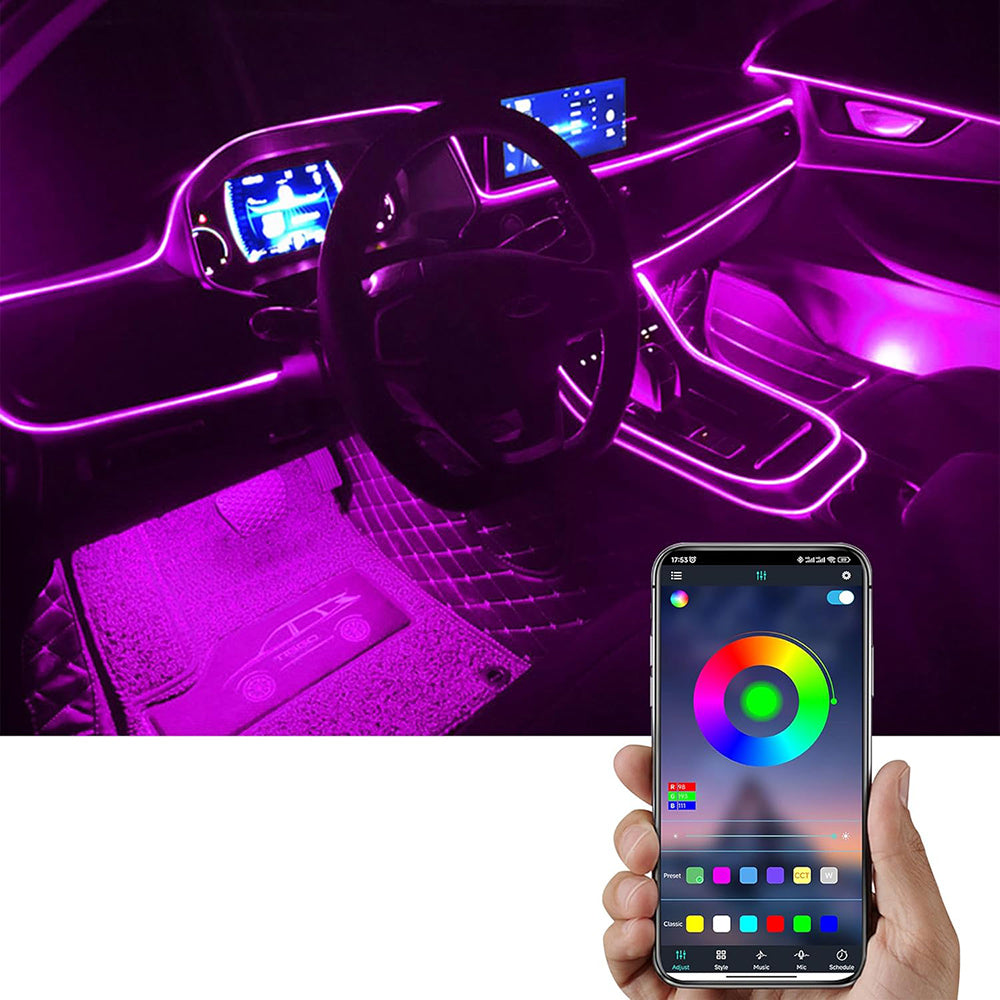 Strip led rgb per interno auto 6 metri fibra ottica con APP - ambraled