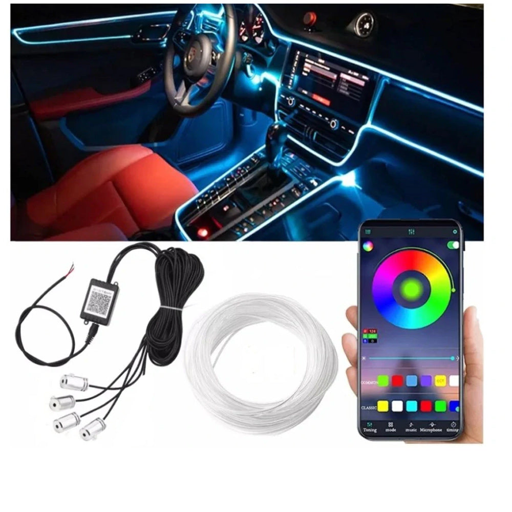 Strip led rgb per interno auto 6 metri fibra ottica con APP - ambraled