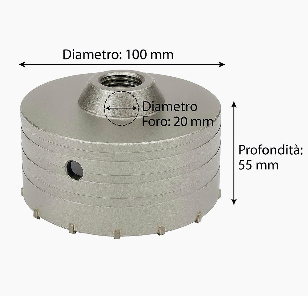 Fresa carotatrice a tazza Ø100mm – foro Ø20mm per muro acciaio - ambraled