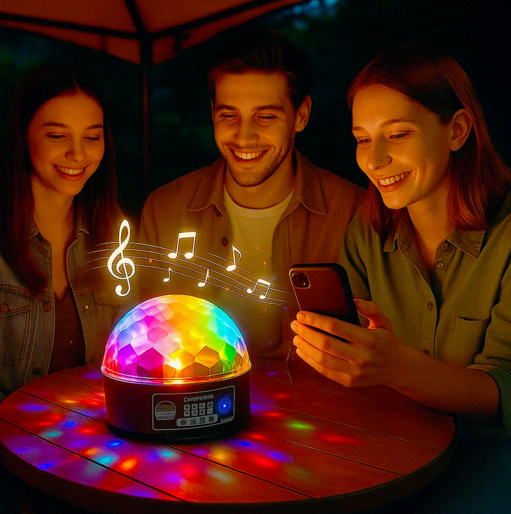 Lampada strobo RGB con cassa Bluetooth – Luci per discoteca, effetto MP3 - ambraled