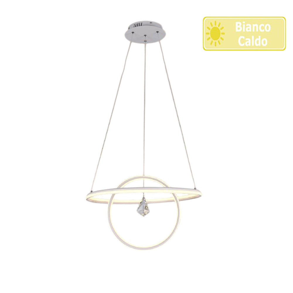 Lampadario led moderno 2 anelli 70 watt lampada con cristallo - ambraled