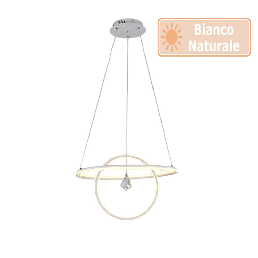 Lampadario led moderno 2 anelli 70 watt lampada con cristallo - ambraled