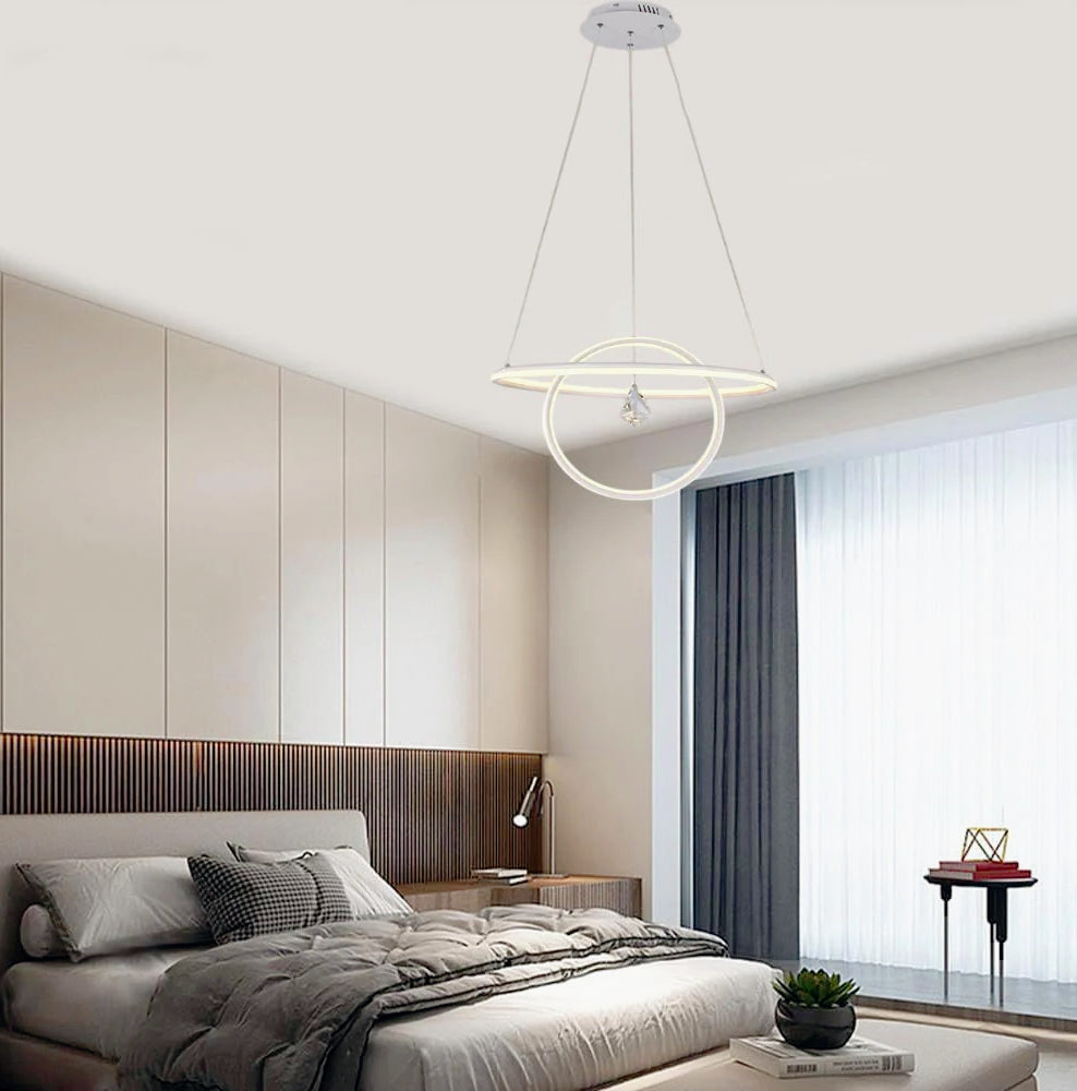 Lampadario led moderno 2 anelli 70 watt lampada con cristallo - ambraled