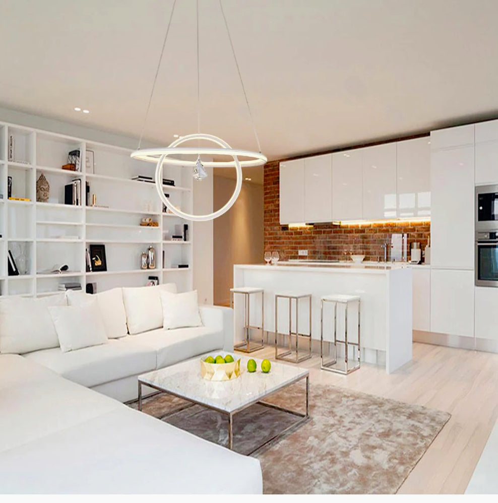 Lampadario led moderno 2 anelli 70 watt lampada con cristallo - ambraled