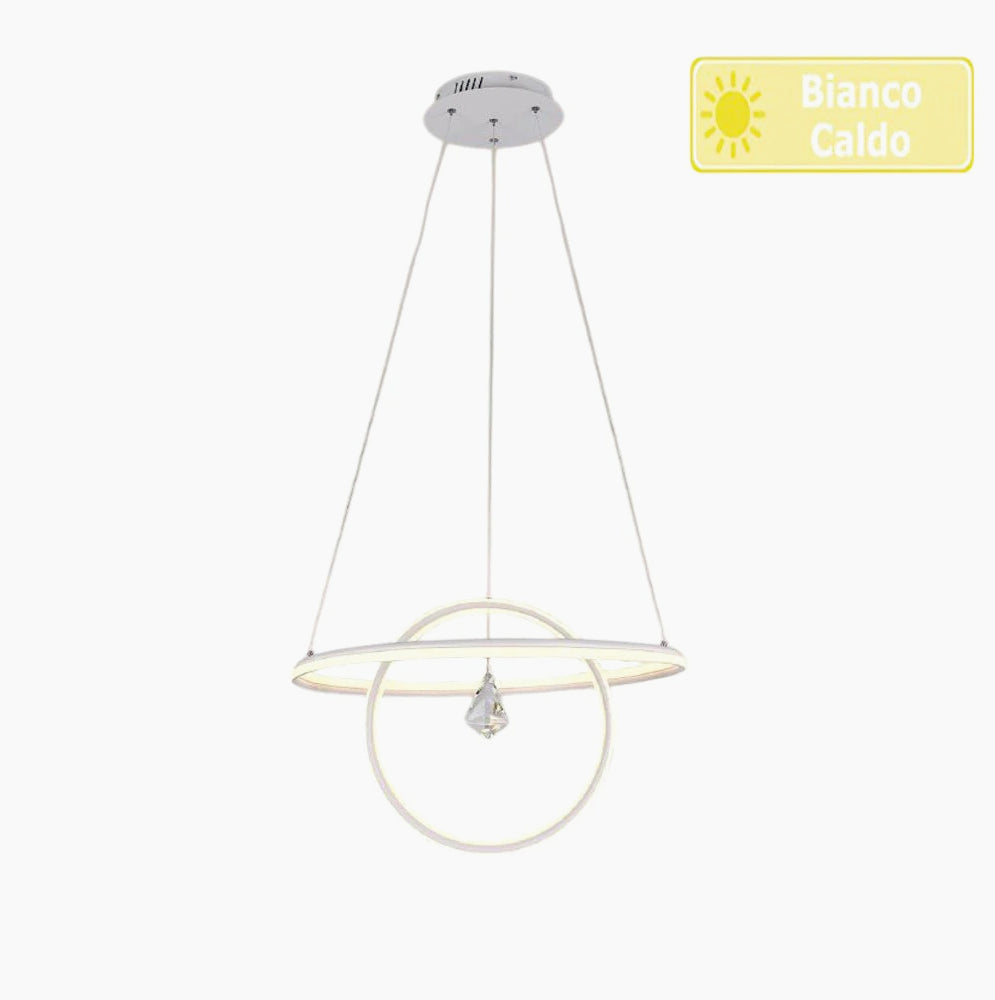 Lampadario led moderno 2 anelli 70 watt lampada con cristallo - ambraled