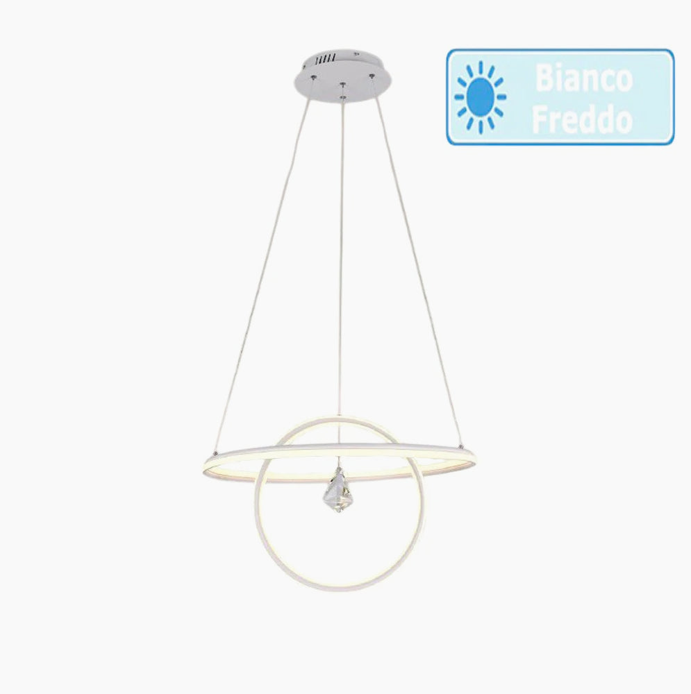 Lampadario led moderno 2 anelli 70 watt lampada con cristallo - ambraled