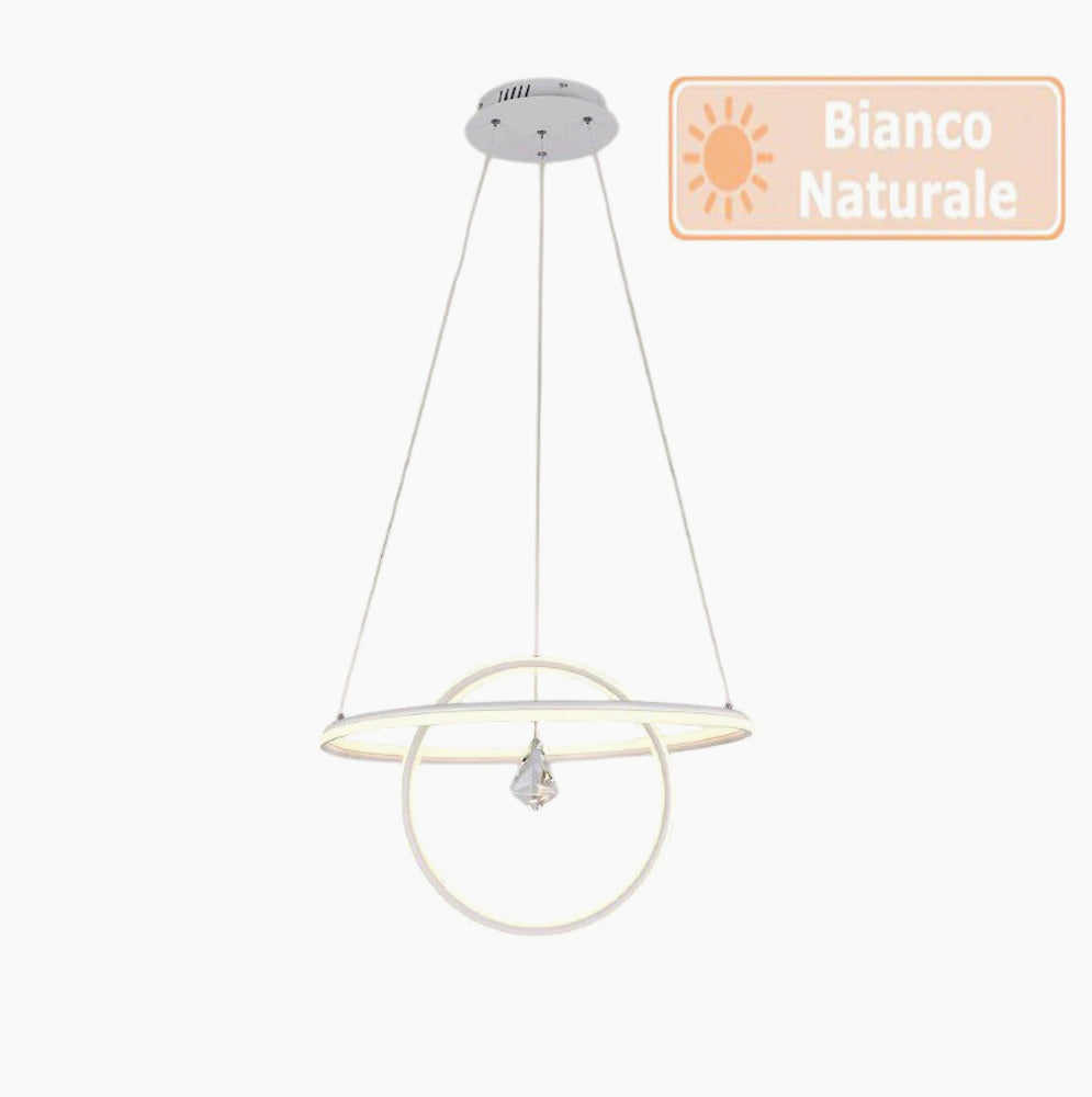 Lampadario led moderno 2 anelli 70 watt lampada con cristallo - ambraled