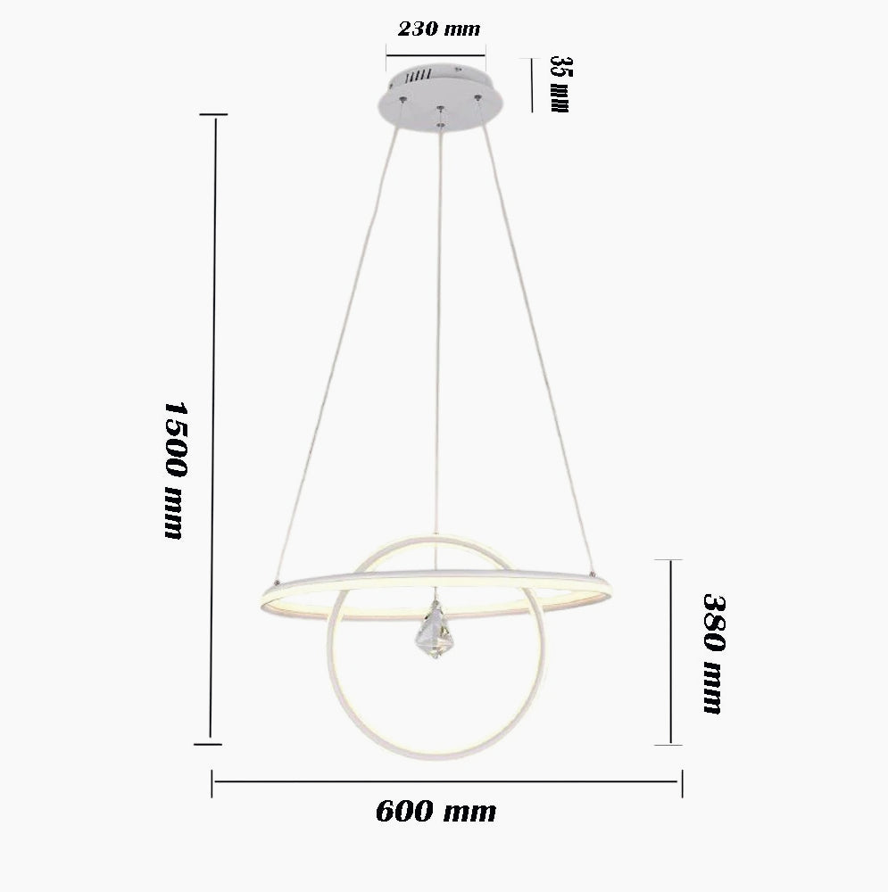 Lampadario led moderno 2 anelli 70 watt lampada con cristallo - ambraled