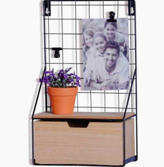 Mensola ferro 1 ripiano + 1 cassetto – MDF stile industriale - ambraled