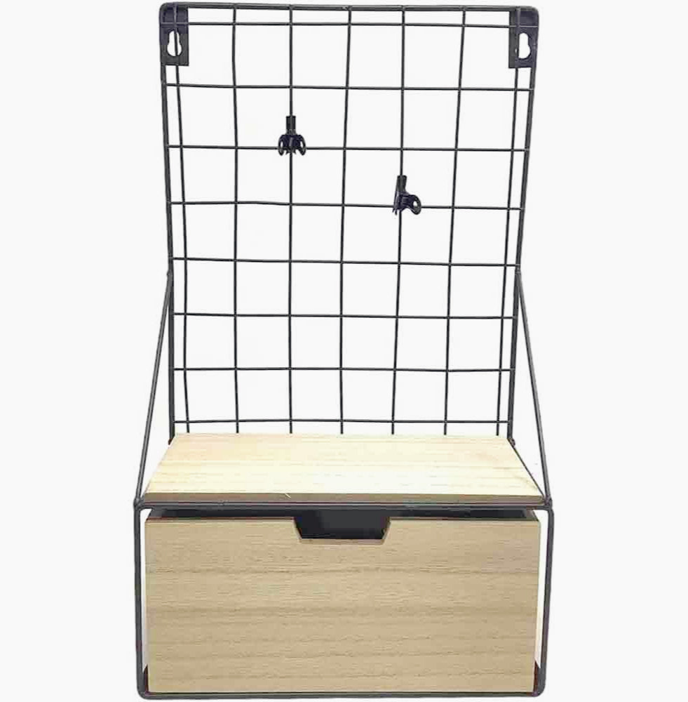 Mensola ferro 1 ripiano + 1 cassetto – MDF stile industriale - ambraled
