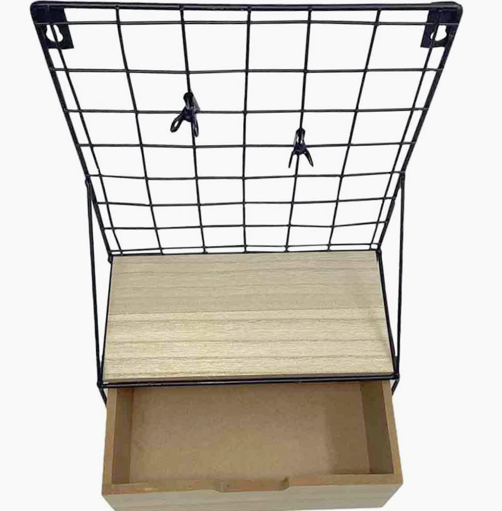 Mensola ferro 1 ripiano + 1 cassetto – MDF stile industriale - ambraled
