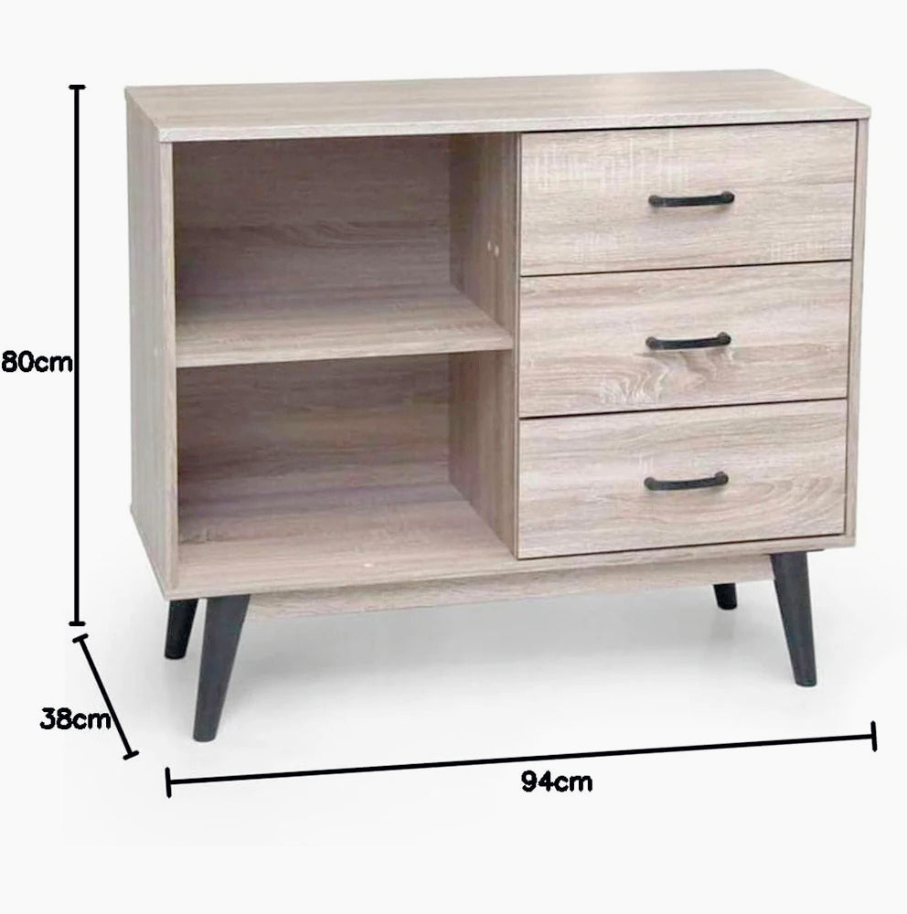 Mobile soggiorno MDF 2 ripiani + 3 cassetti 80x94x38cm - ambraled