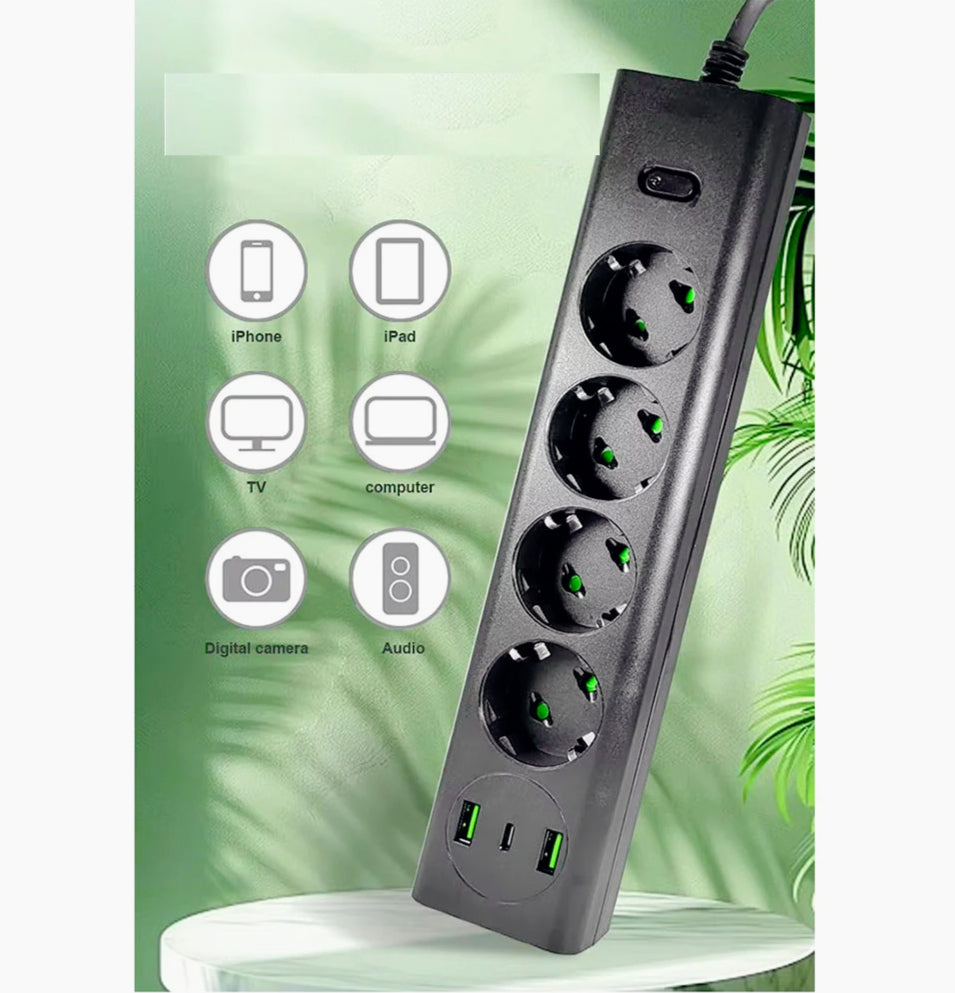 Multipresa 4 posti Schuko – 3 prese + 2 USB-A + 1 USB-C 10/16A - ambraled