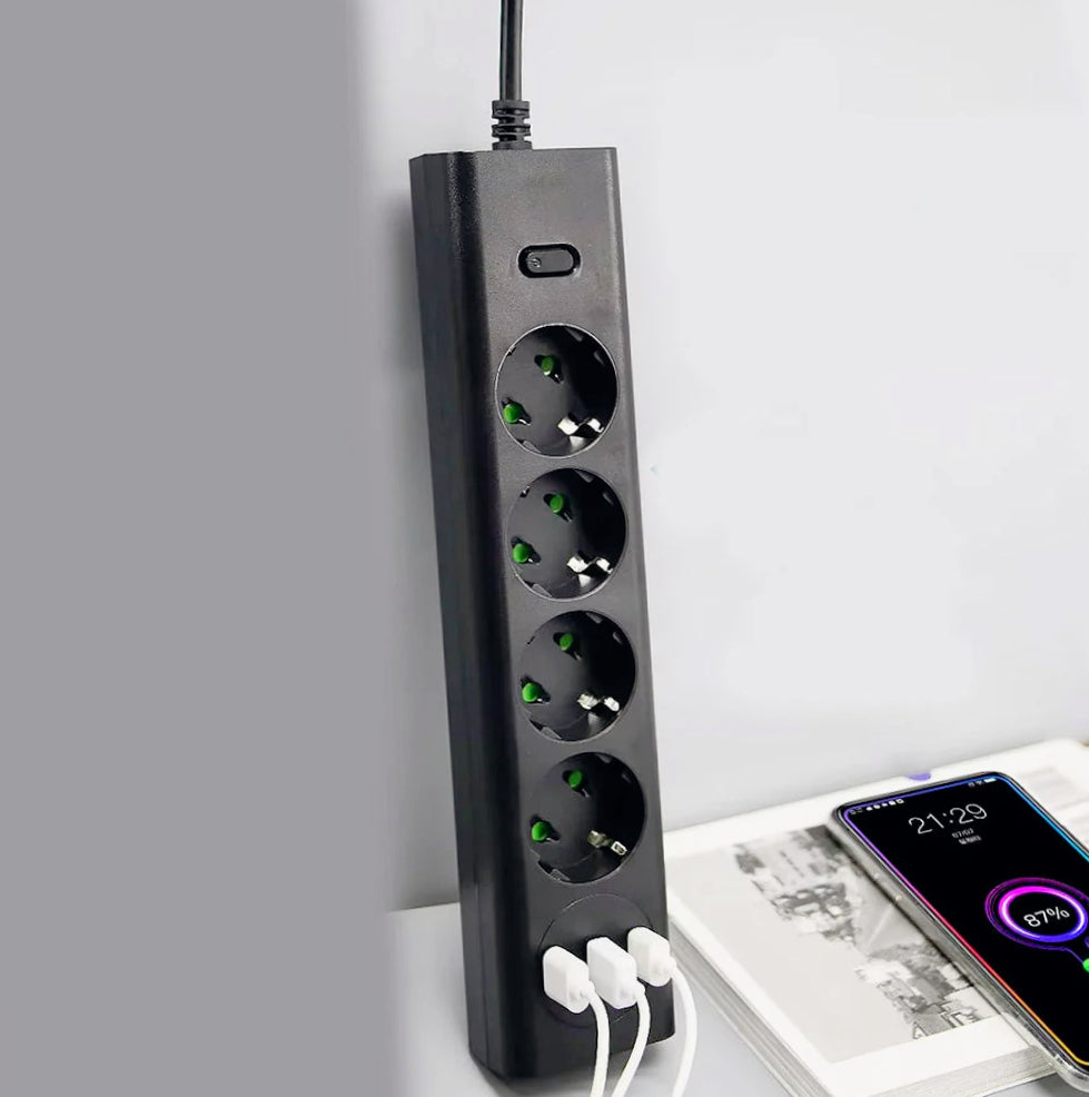 Multipresa 4 posti Schuko – 3 prese + 2 USB-A + 1 USB-C 10/16A - ambraled